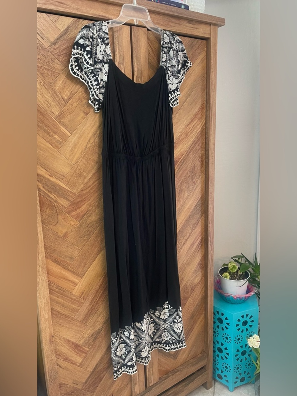 Lane Bryant Black Maxi Dress with White Floral Trim